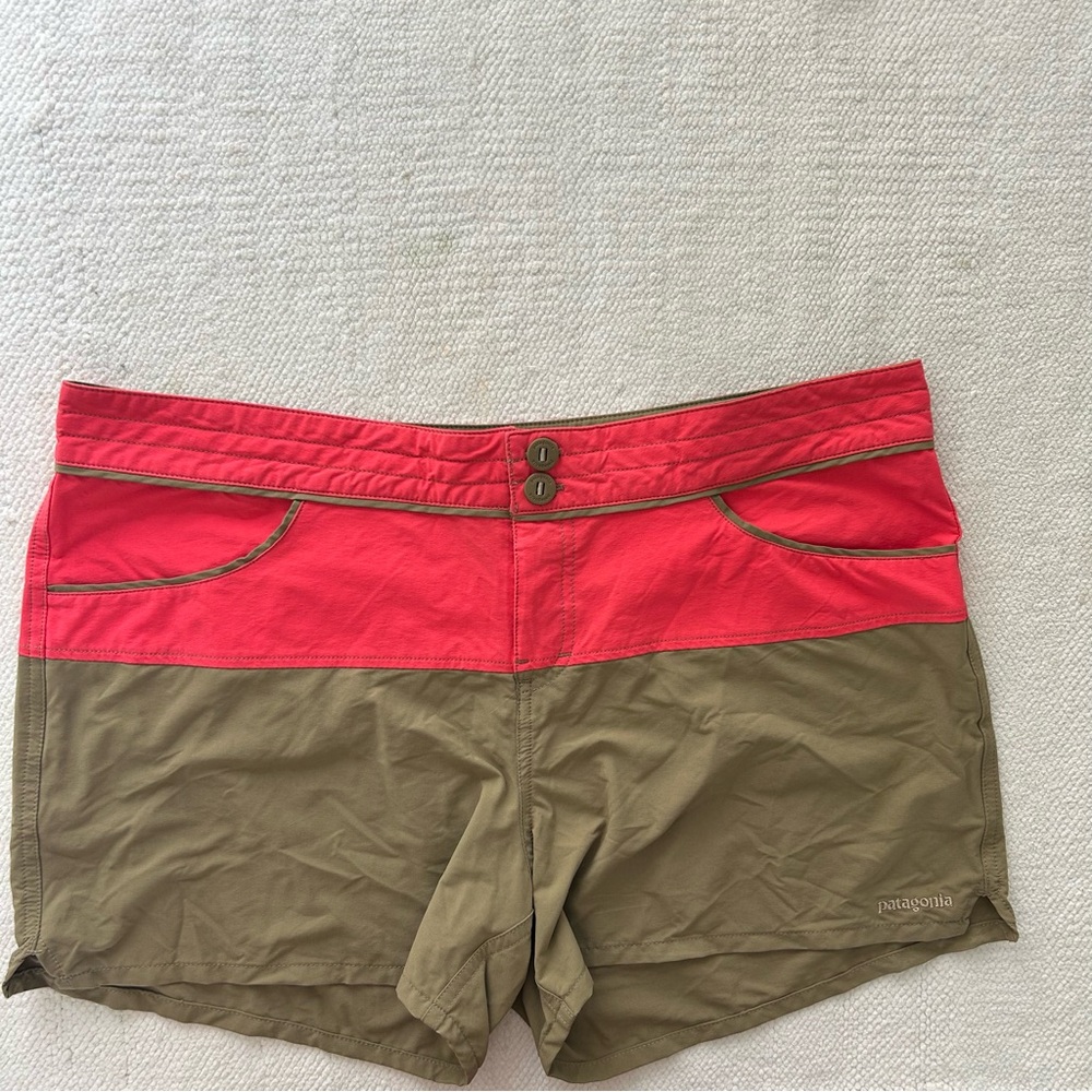 Patagonia Red and Tan Cargo Shorts for Outdoor Adventures